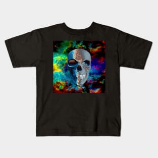 Skull in vivid space Kids T-Shirt